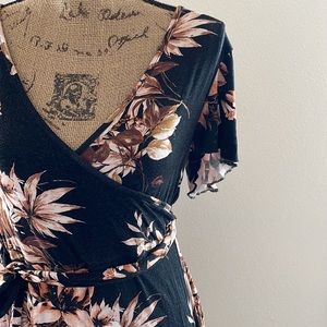 floral print hi-lo faux wrap dress